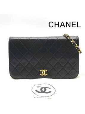 Chanel CC Logo Quilted Lambskin Chain Shoulder Bag Black Push Lock